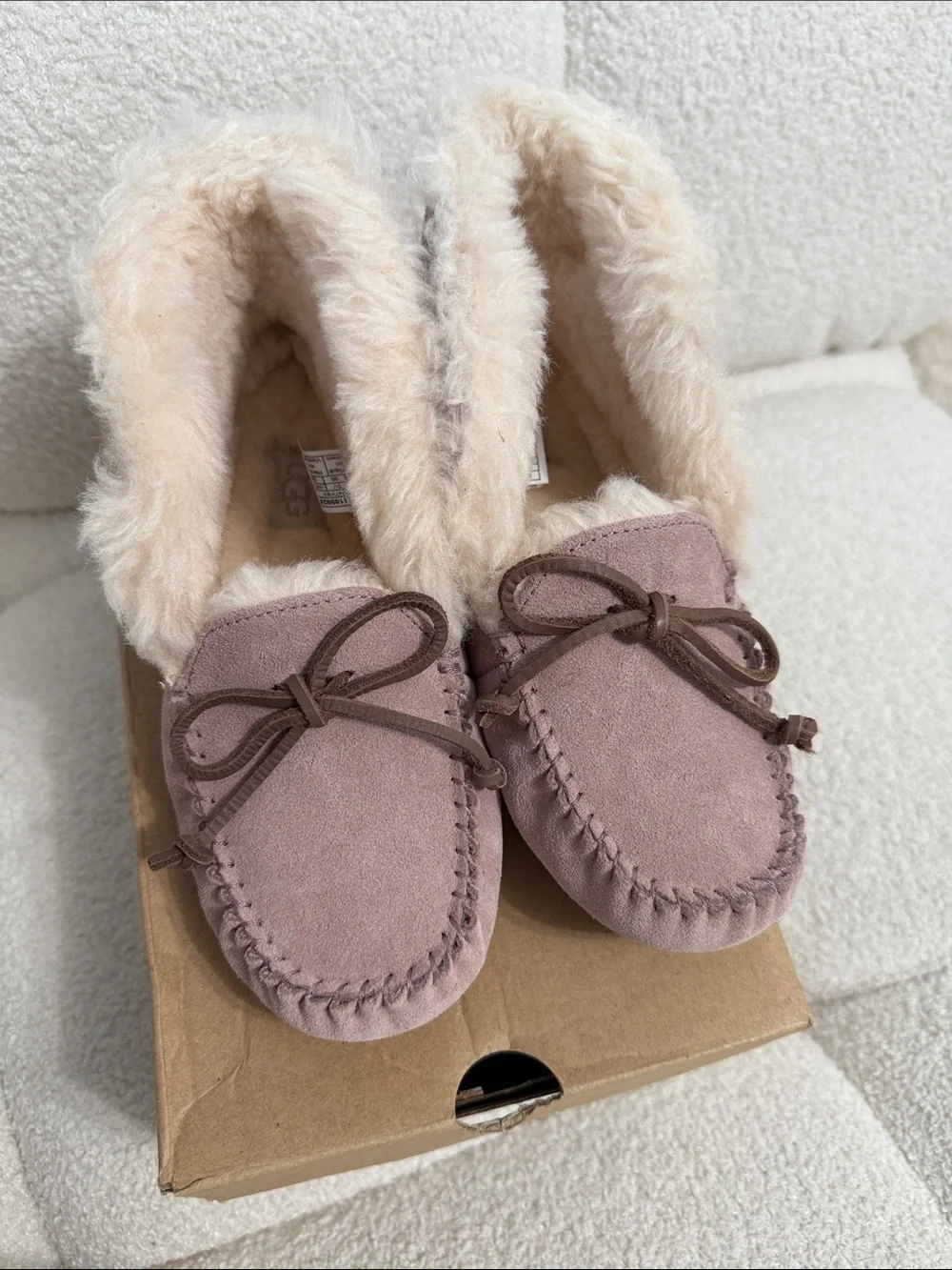 UGG Kids Pink Suede Faux-Fur Moccasin Slippers
